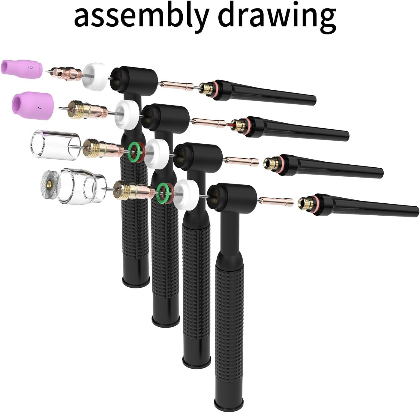 123 Pcs TIG Welding Torch Kit - Alumina Nozzle, Collets, Stubby Gas Lens #12 Hea