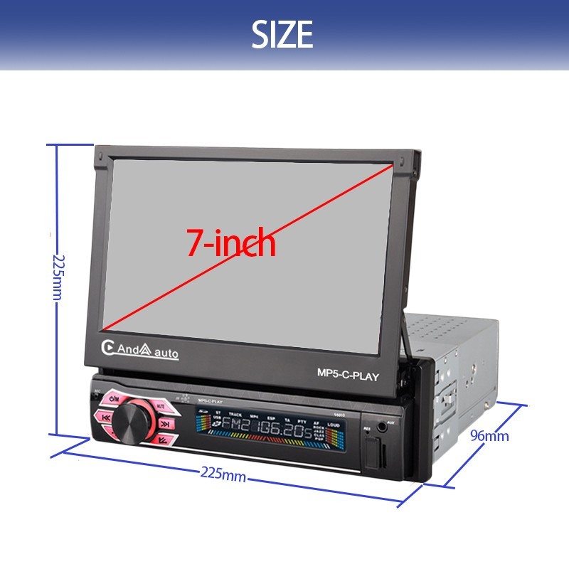 7" MP5 Single Spindle Player Car Electric Telescopic Screen 9601C-CARPLAY