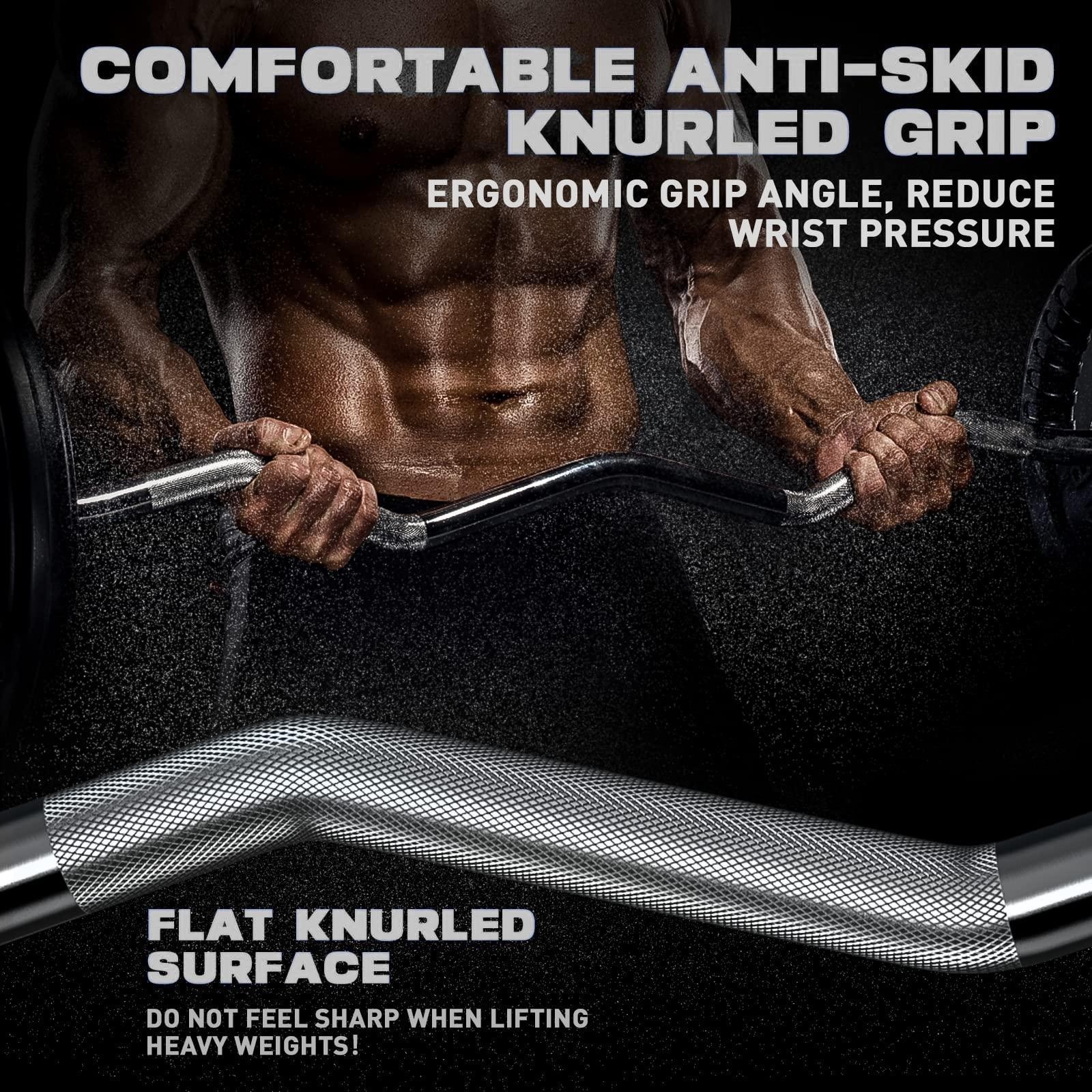 Olympic EZ Curl Bar 47" for Weight Lifting with 2 Spring Collars, Barbell