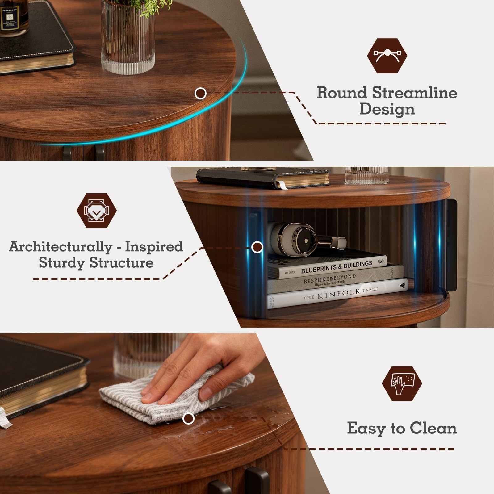 Side Table with Sliding Door & Cabinet, End Table for Living Room, Night Stan...