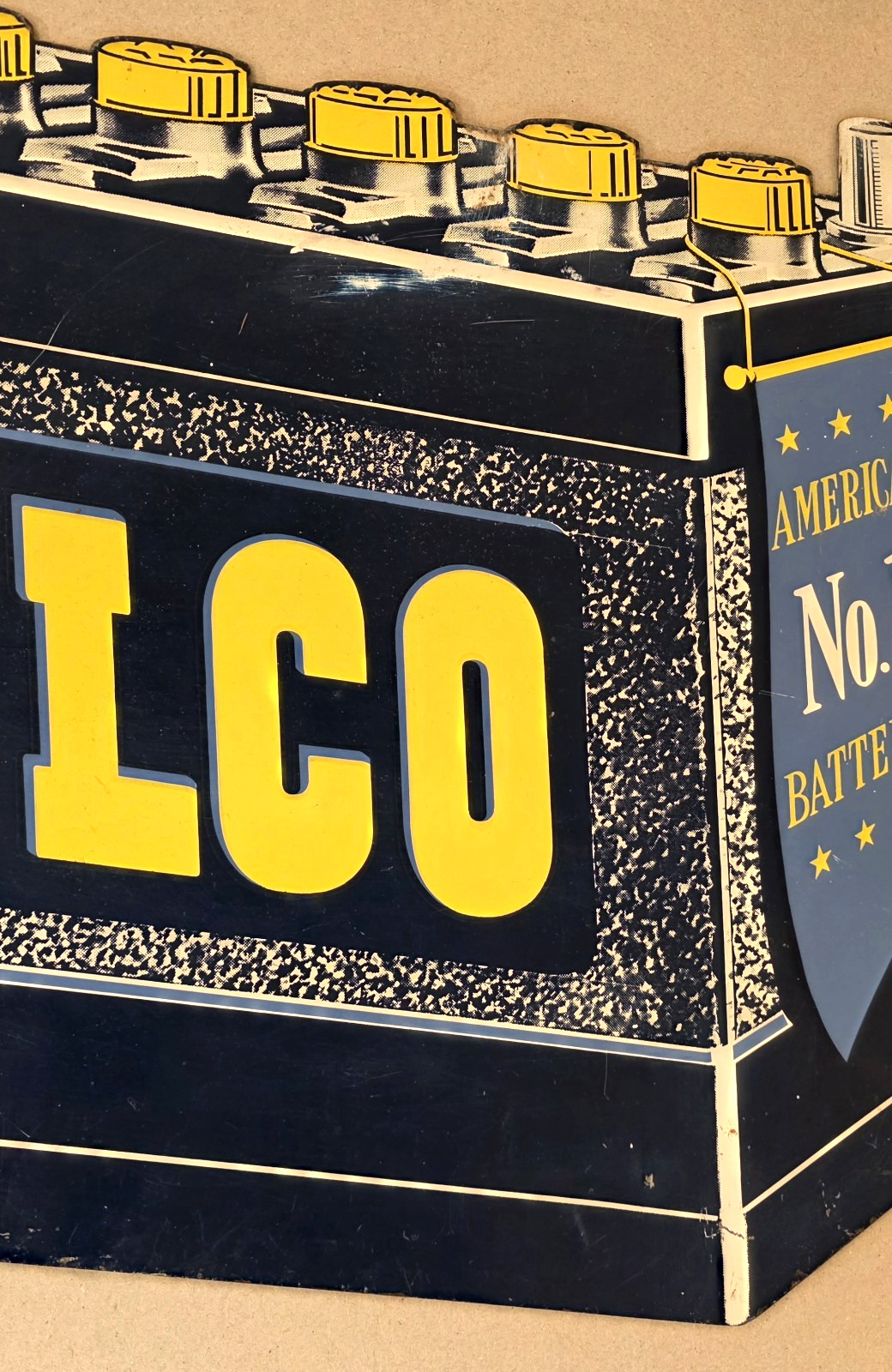 Rare vintage DELCO ** America's No. 1 BATTERY ** FLANGE SIGN - 6 volt gas oil