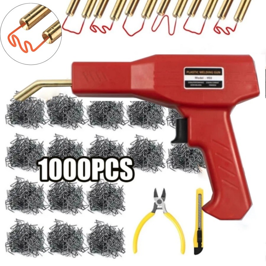 Hot Stapler Car Bumper Fender Fairing Welder Gun Plastic Repair Kit+1000 Staples
