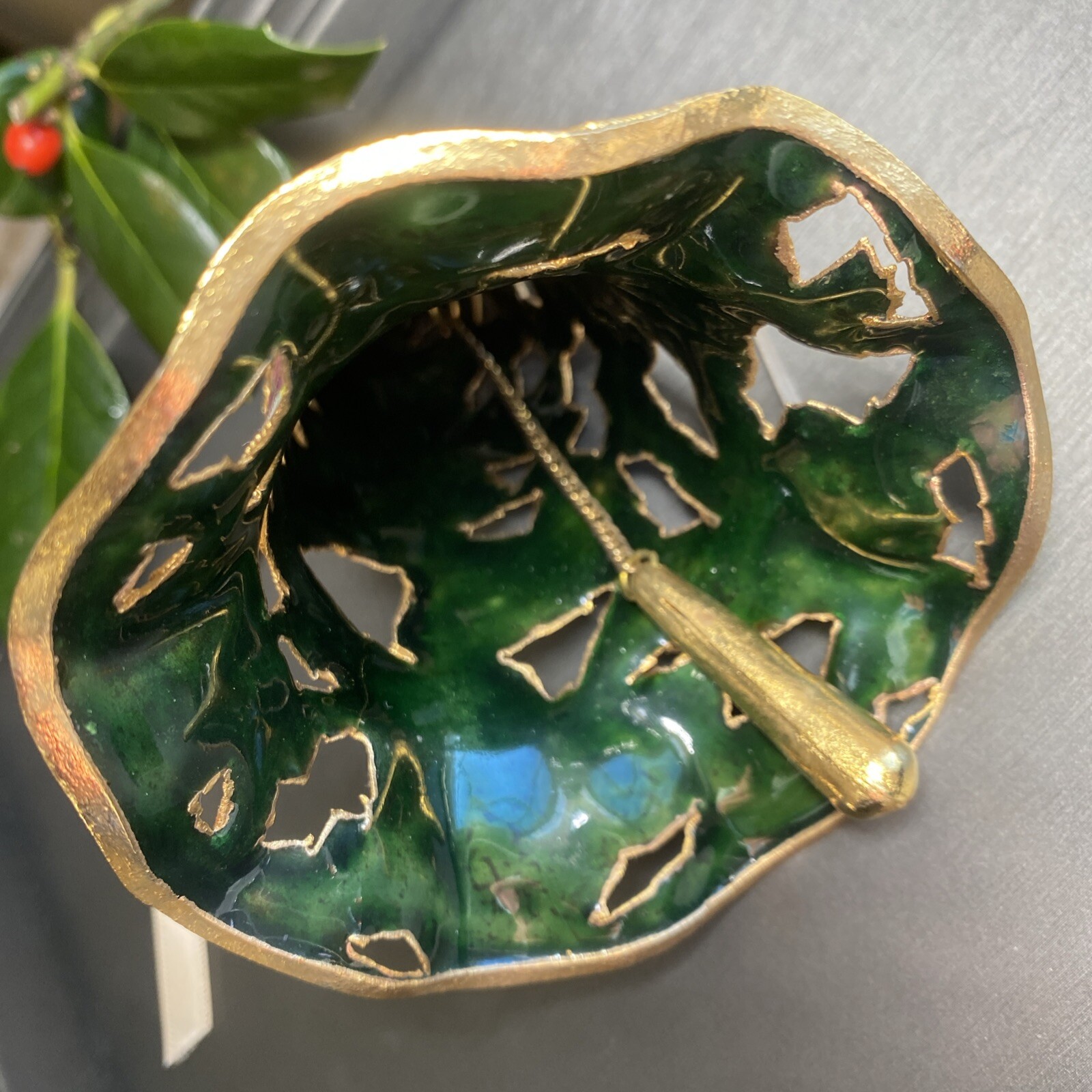 Vintage Bell Cloisonne Enamel Estate Pre-Owned Hand Crafted Bird Flower Pierced