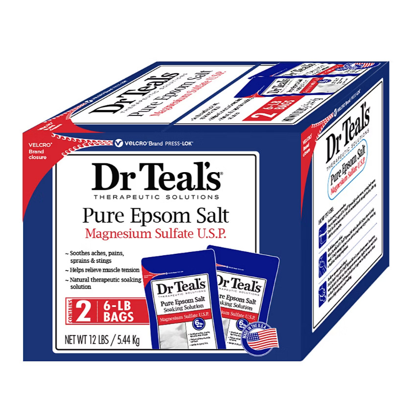 Dr. Teal's Pure Epsom Salt 2 bags x 6 lbs ea. Unscented Bath Salts NO SHIP TO CA