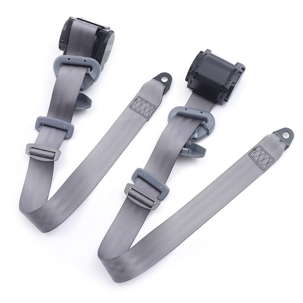 2 Retractable 3 Point Safety Gray Seat Belt Straps Vehicle Adjustable Belt Kit