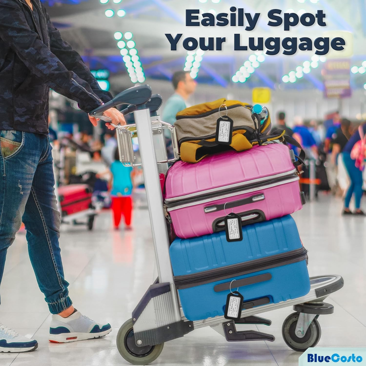 Luggage Tags (Small, Black, 10 PK) - Suitcase Tags W/Name ID Card & Heavy-Duty M