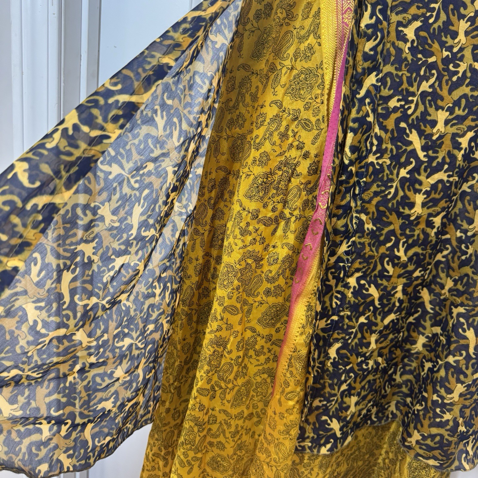 Y2K Urban Nomad Festival True Wrap Maxi Skirt 100% Silk Hippie Boho Gypsie Flowy