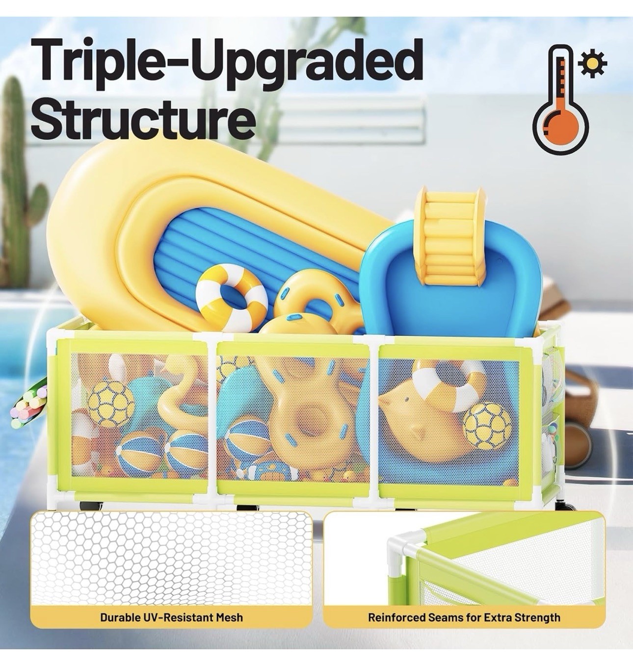 365 Gallon 103" XL Rolling Swimming Pool Storage Bin, Noodles, Toys, Floats Etc.