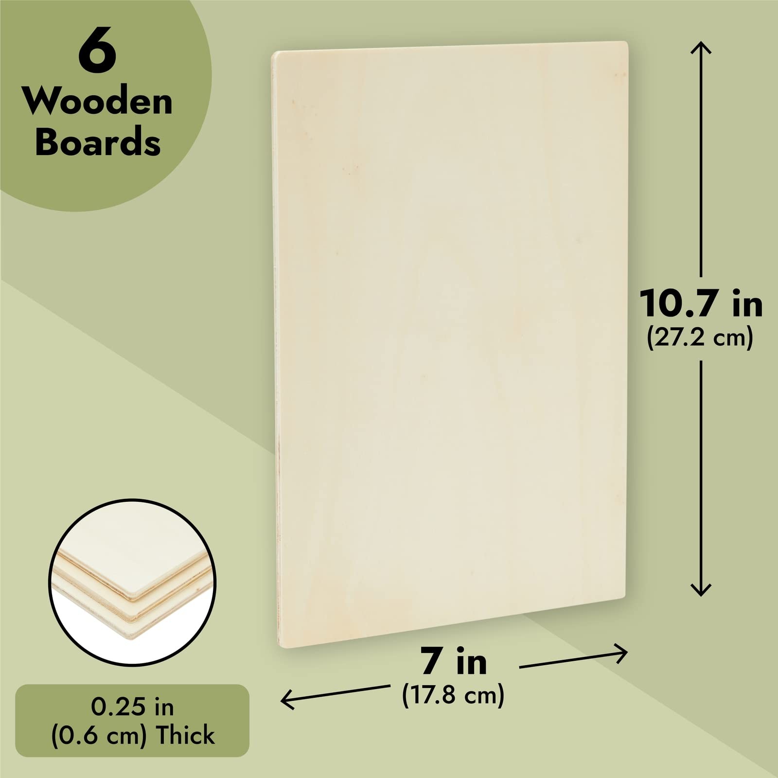 Wood Boards 6 Pack 10.6x7x1/4 Inch Unfinished Poplar Plywood Craft DIY Panel