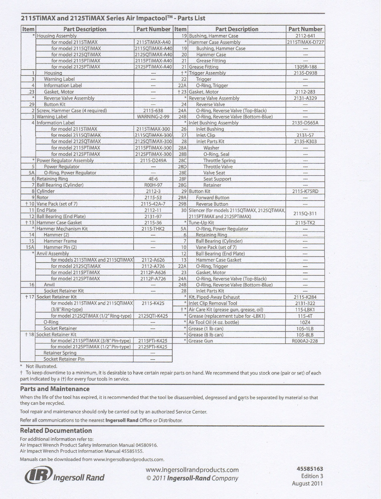 INGERSOLL RAND 2135 K303 THROTTLE KIT 2350XP,2235,2135,2131,2130,2115,2112,2125
