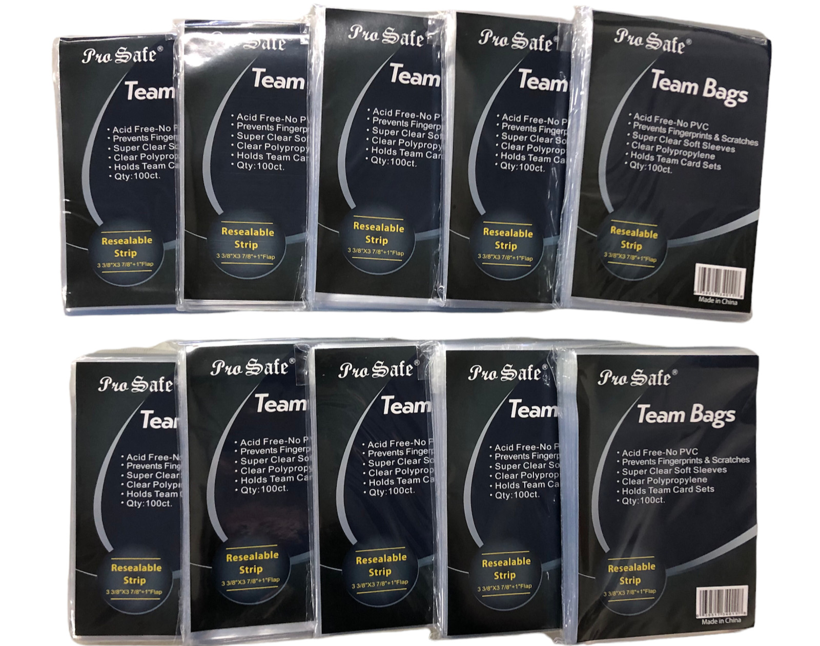 1000 PRO SAFE TEAM SET BAGS 10 Packs Resealable NEW card sleeve protector 34011