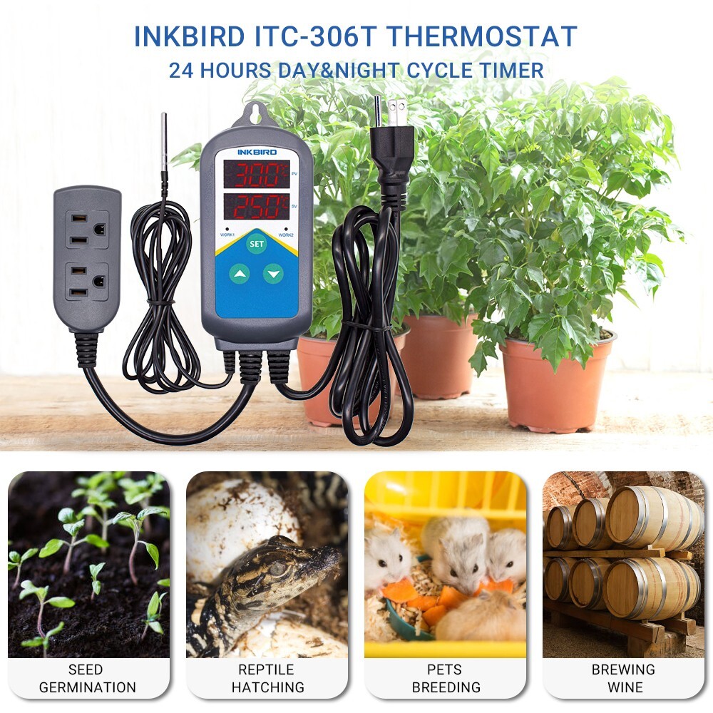 Inkbird Thermostats ITC-306T Controller Temperature Control Day Night Heating US