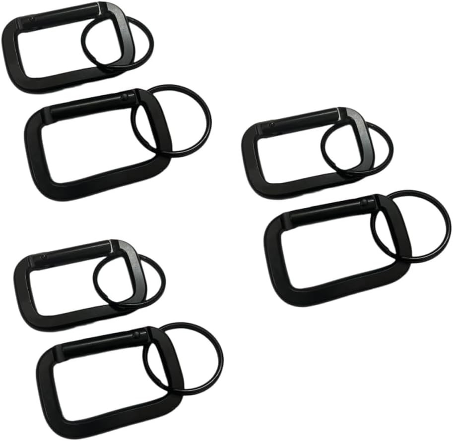 6 Pack Rectangle Carabiner with Black Key Rings Carabiner Clips D Ring Spring Sn