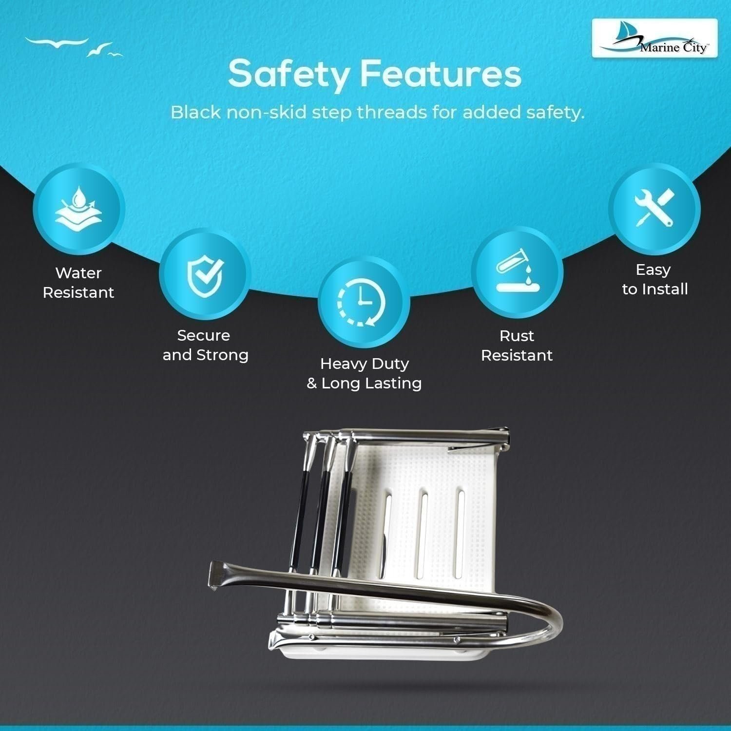 Marine City 3 Step Stainless Steel Telescoping Boat O/B Swim Ladder for Boat