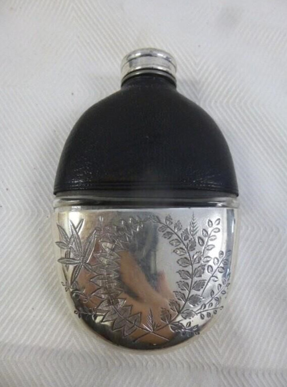 Victorian silver and glass hipflask, Sheffield 1870s