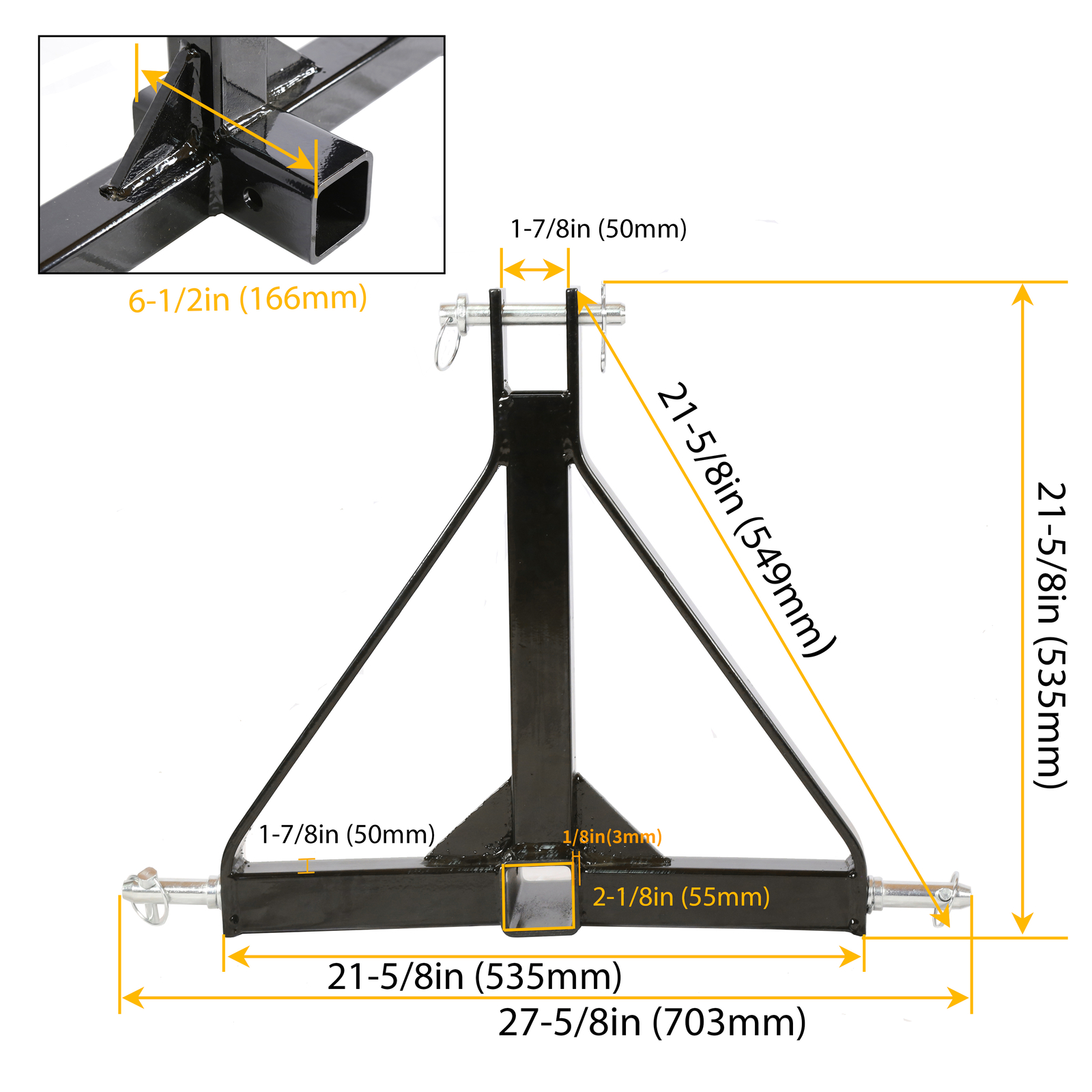 3 Point 2" Hitch Receiver Trailer Category 1 Tractor Tow Drawbar Adapter Steel