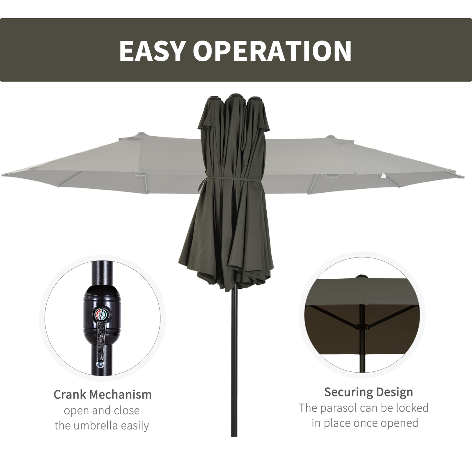 15' Outdoor Double Sided Market Patio Umbrella Steel Rectangular - Grey