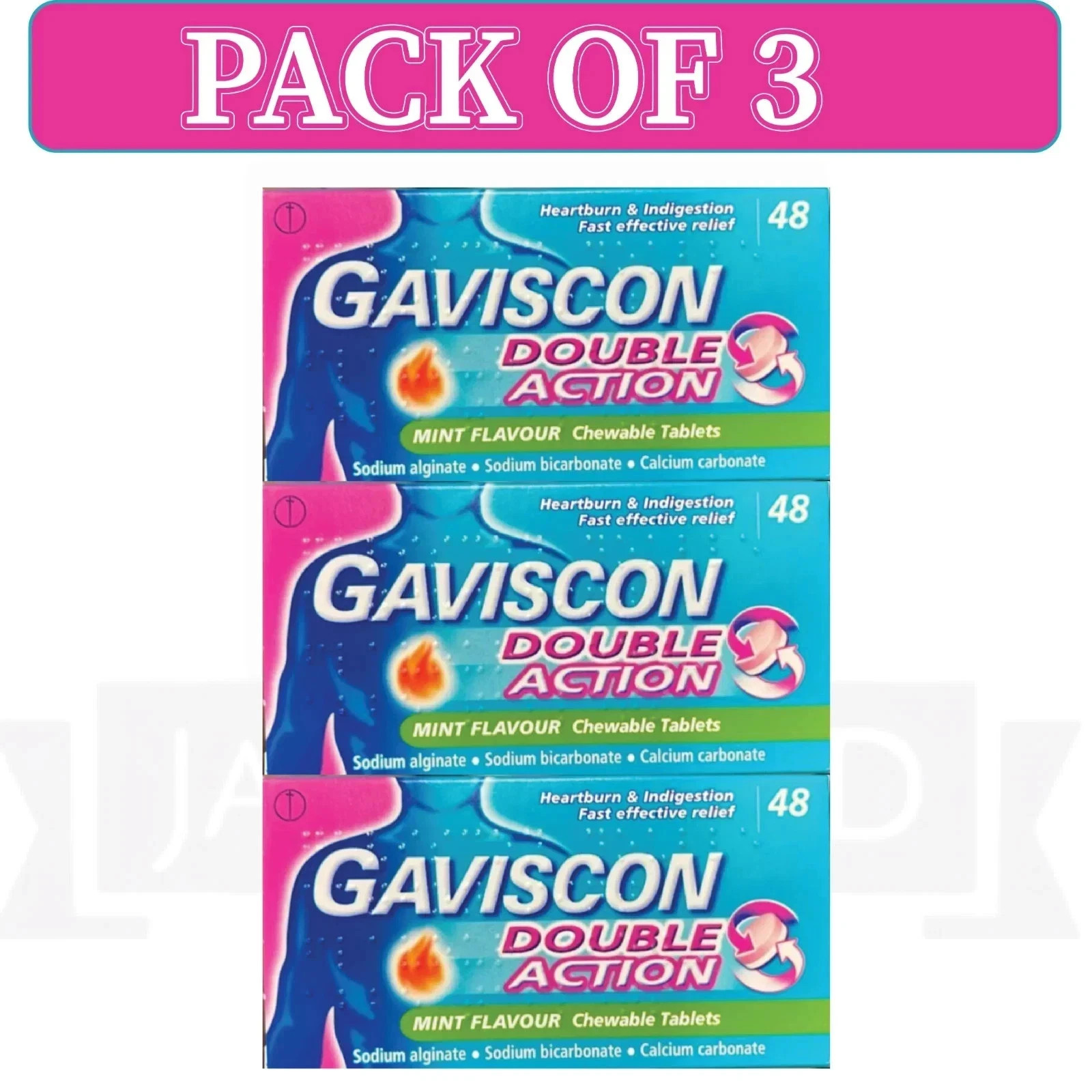 PACK OF 3 - Ga-I$Con Double Action Tablets - (48 Count Each)
