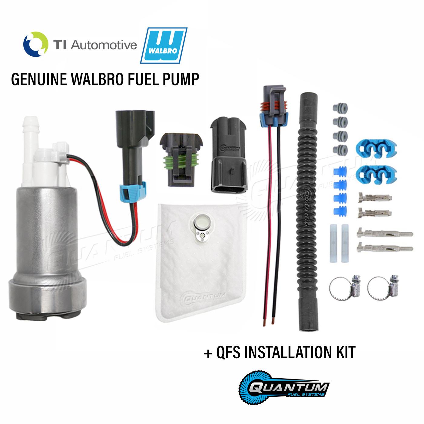 GENUINE WALBRO F90000274 450LPH High Pressure Fuel Pump + QFS Install Kit E85