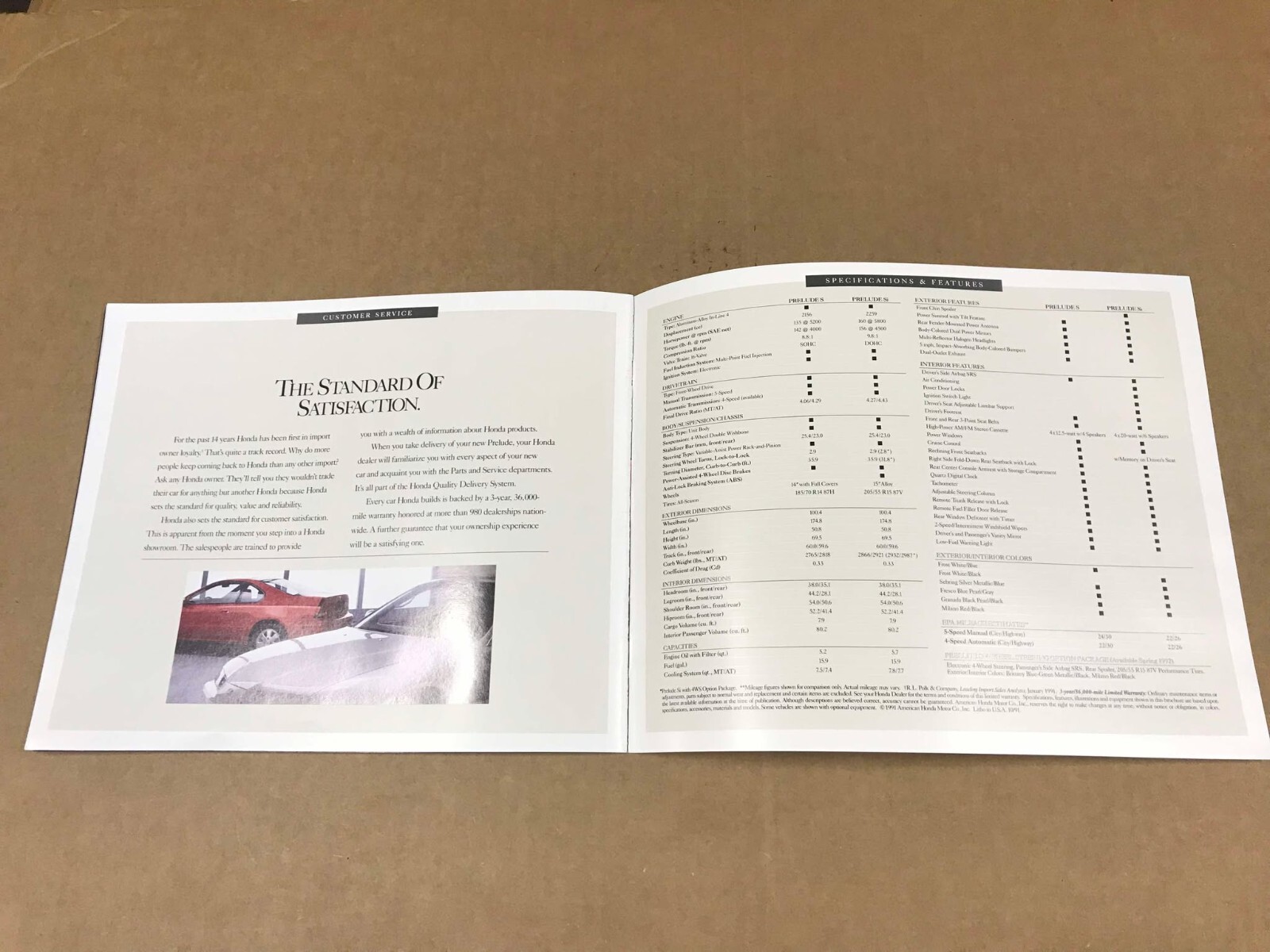 Vintage 1992 Honda Prelude Dealership Salesman Brochure