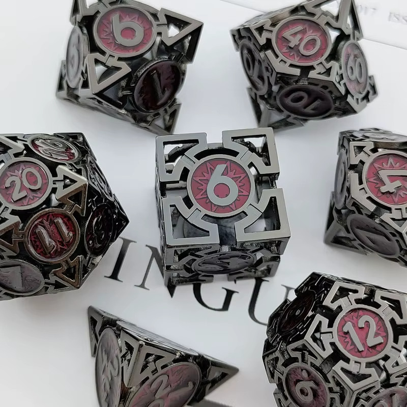 7PCS Hollow Metal Dice Set w/case Polyhedral Dice RPG DnD Dungeons Dragons  AD&D