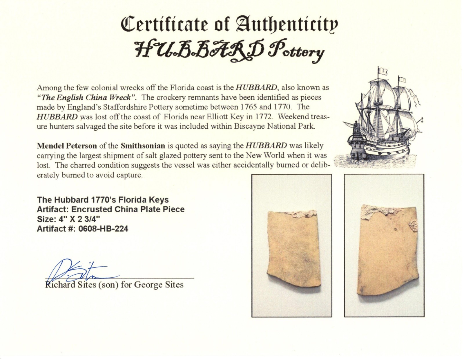 Florida Key's Shipwreck Artifact 1772 Hubbard English China Encrusted Plate #224