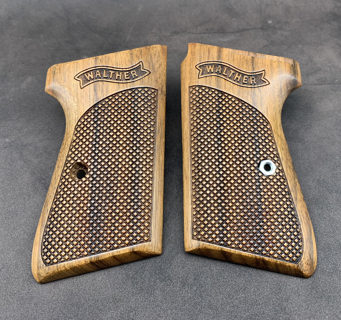 Walther PPK/S Walnut Wood Grips Set. Checkered. Handmade. * FAST USA SHIPPING *