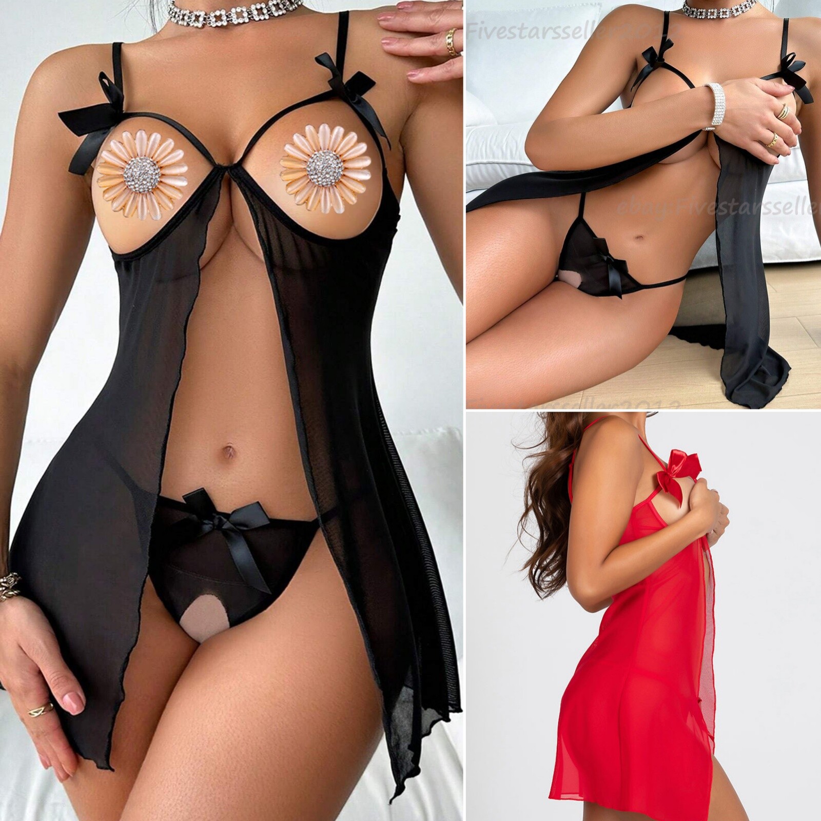 Women Open Cup Bra Cupless Lingerie Lace Drerss Sexy Teddy Nipple Split Babydoll