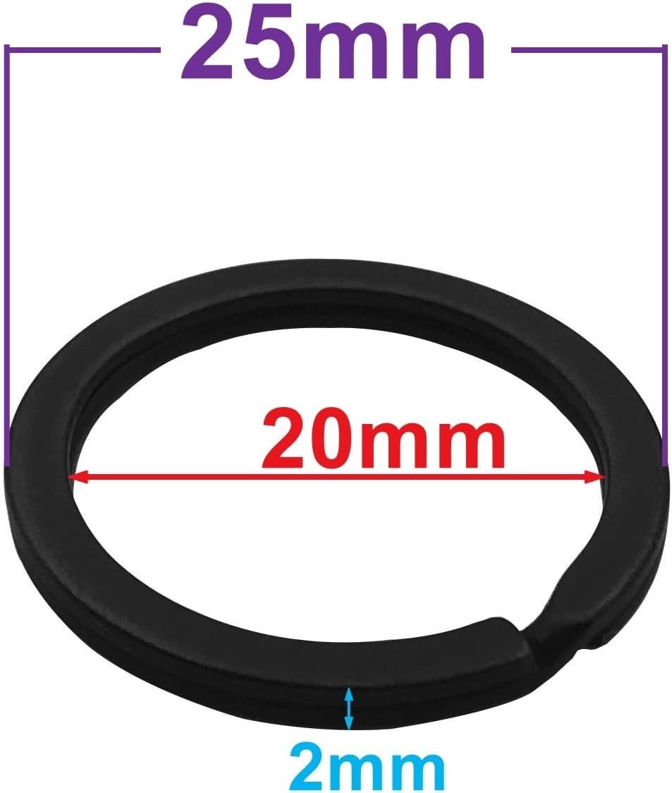 20 Pack Key Ring Keychain 1 Inch 25mm Diameter Metal Flat Split Black