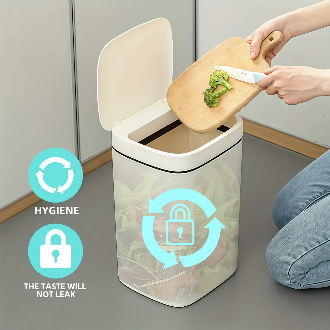 Smart Trash Can, 12/16L, Odor-Control, for Bedroom, Kitchen & More