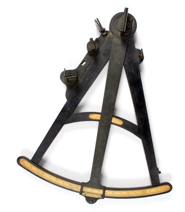 18th Century James Chapman Large 17" Marine Hadley's Quadrant Scroll Work on Arm