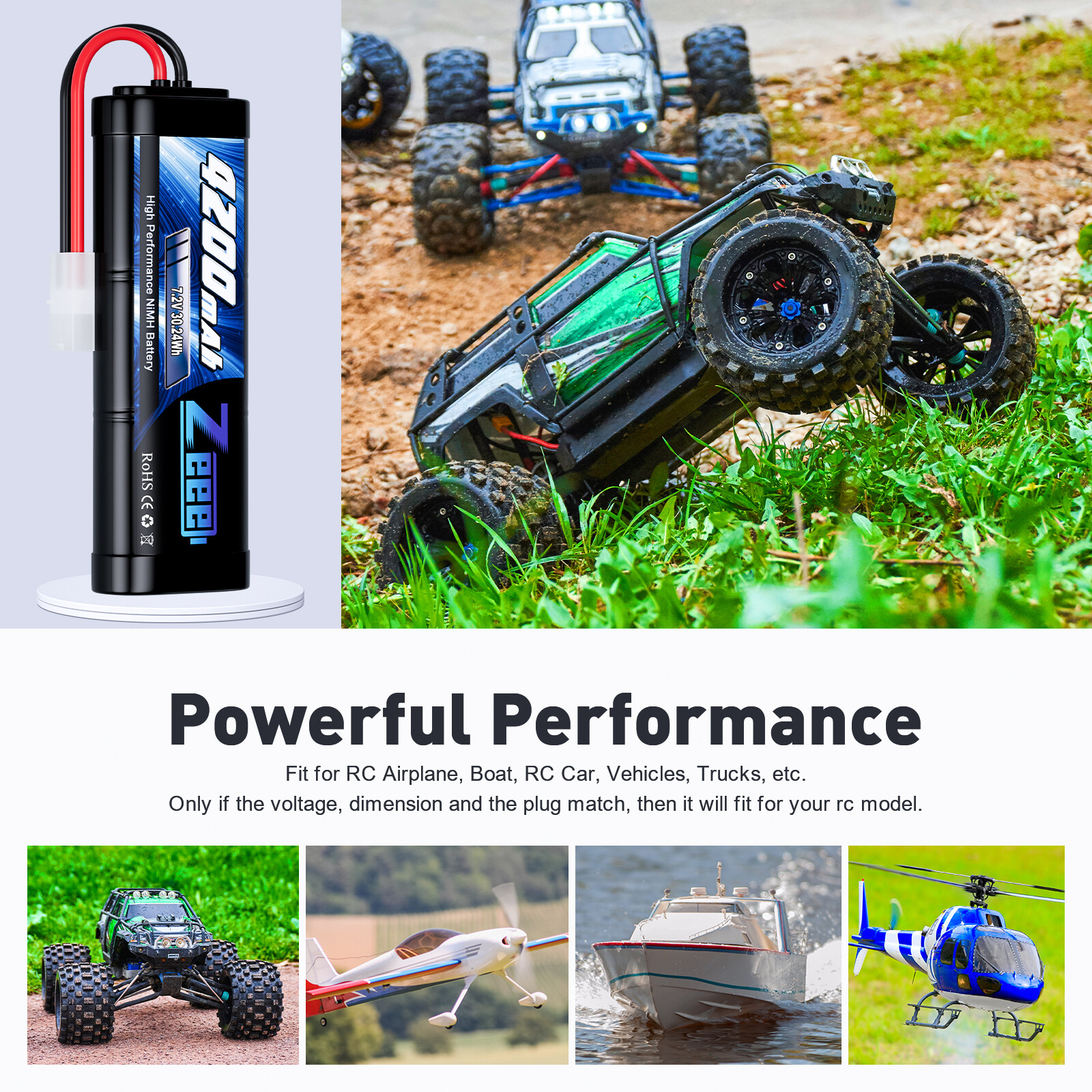 2xZeee 7.2V 4200mAh NiMH Battery Tamiya Connector for RC Kyosho Tamiya Car Truck