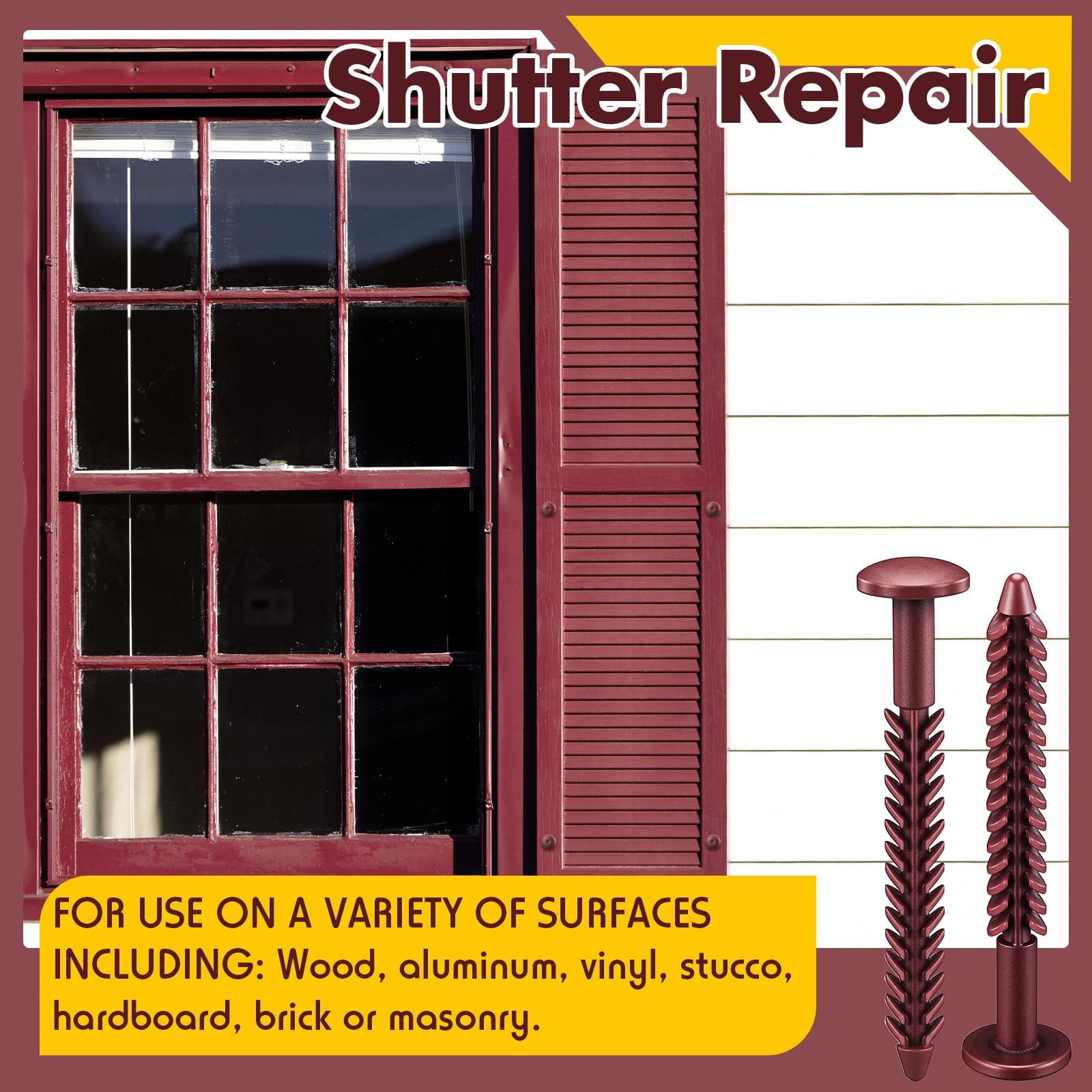 MorningRo 12 Pack Vinyl Shutter Fasteners Plastic Screws Burgundy Red