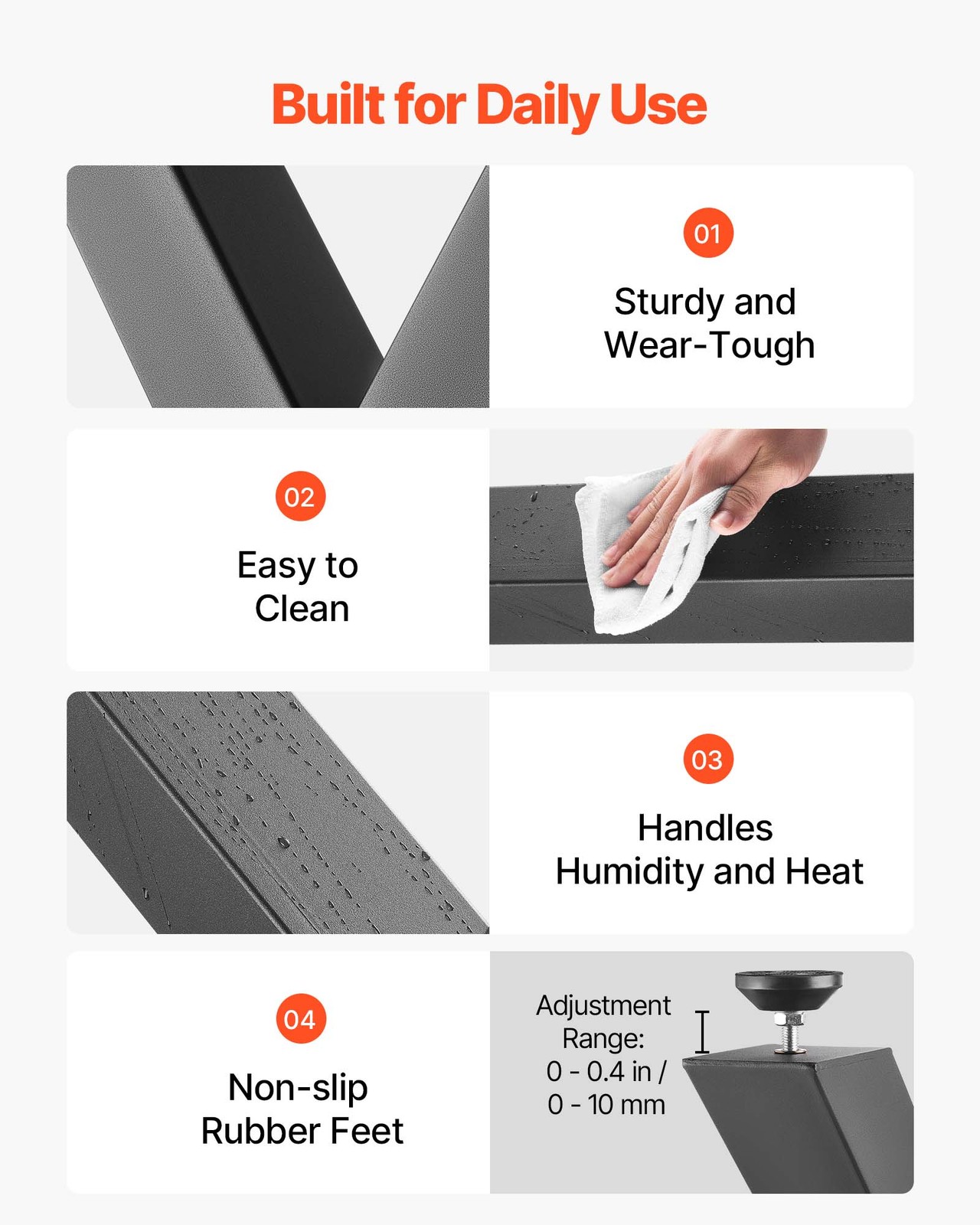 VEVOR Steel Table Legs 29.5 x 31.1 in X Frame 2204 lbs Heavy Duty Set of 2 Black