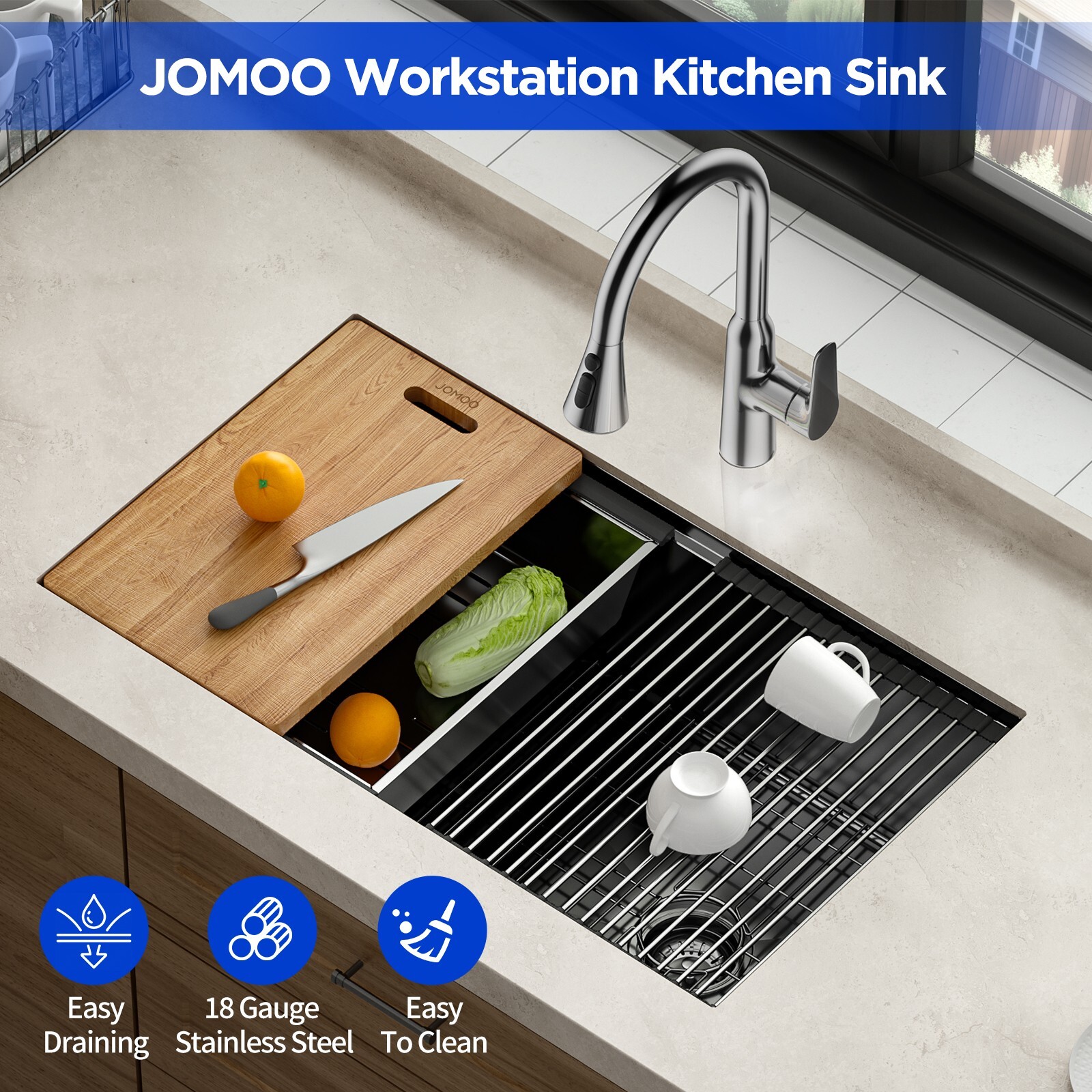 JOMOO 32" Nano Coated Kitchen Sink Stainless Steel Single Bowl Undermount
