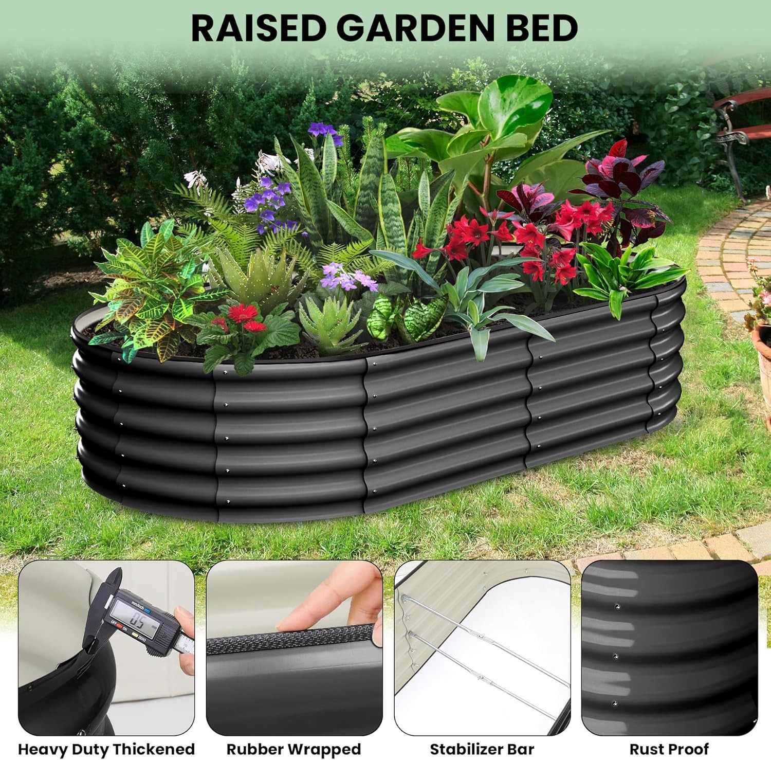 2 Pack Galvanized Raised Garden Bed Outdoor, 6 x 3 x 1 ft Metal Planter Box