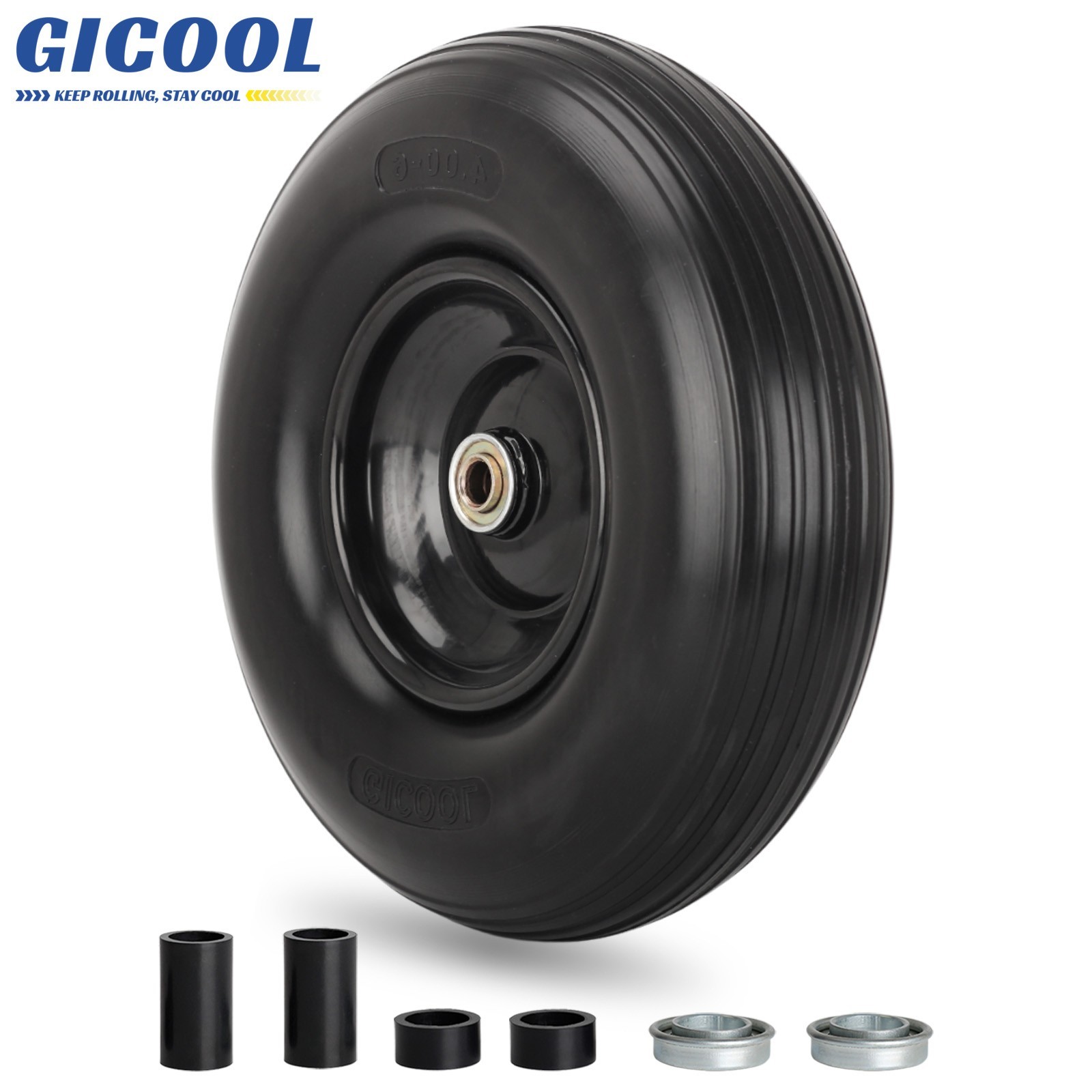 13 x 4.00-6 Flat free Solid Tire & Wheel for Wheelbarrow, Garden Wagon Cart