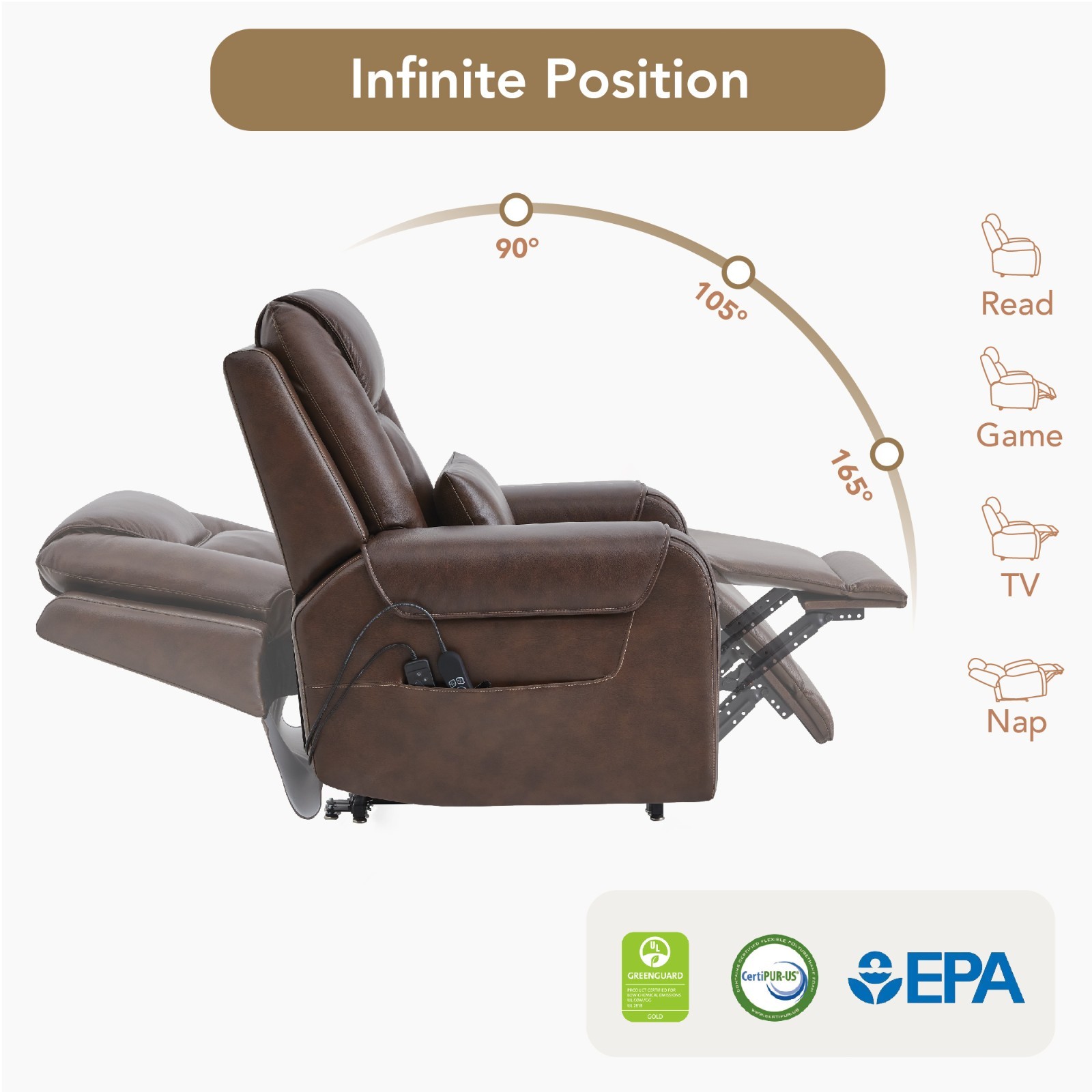 CHITA Large Lay Flat Power Lift Recliner Chair for Elderly with Massage and Heat