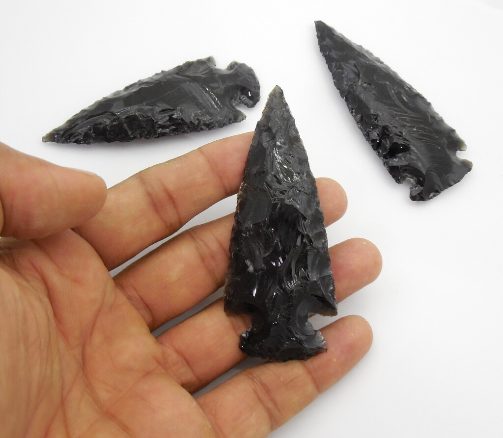 Black Obsidian Flint Stone Bird Arrow Head Point Big One 3 Inches Arrowhead