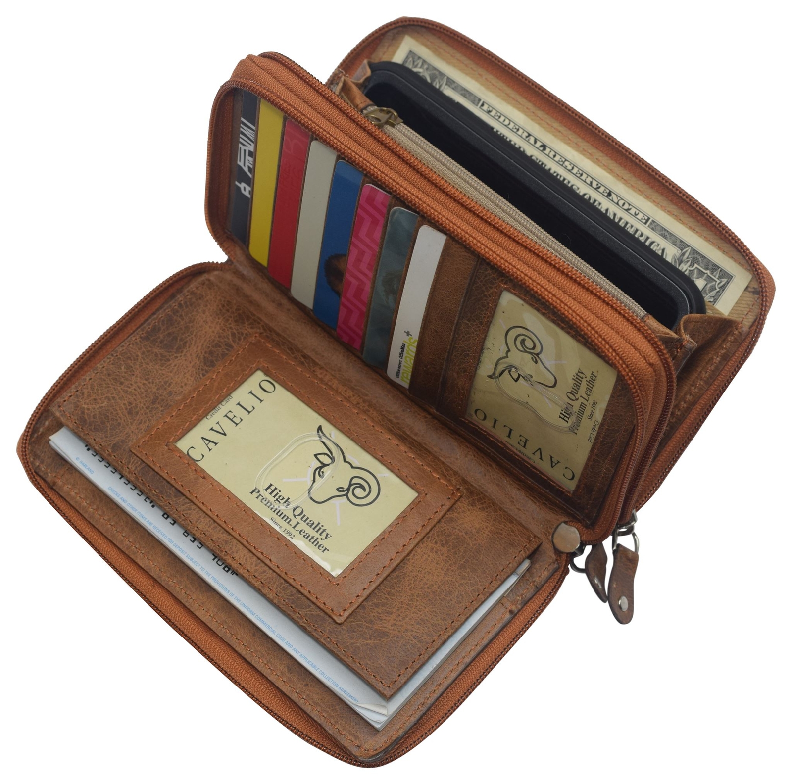 Leather Wallets for Women RFID Blocking Double Zip Around Credit Card Holder Pho