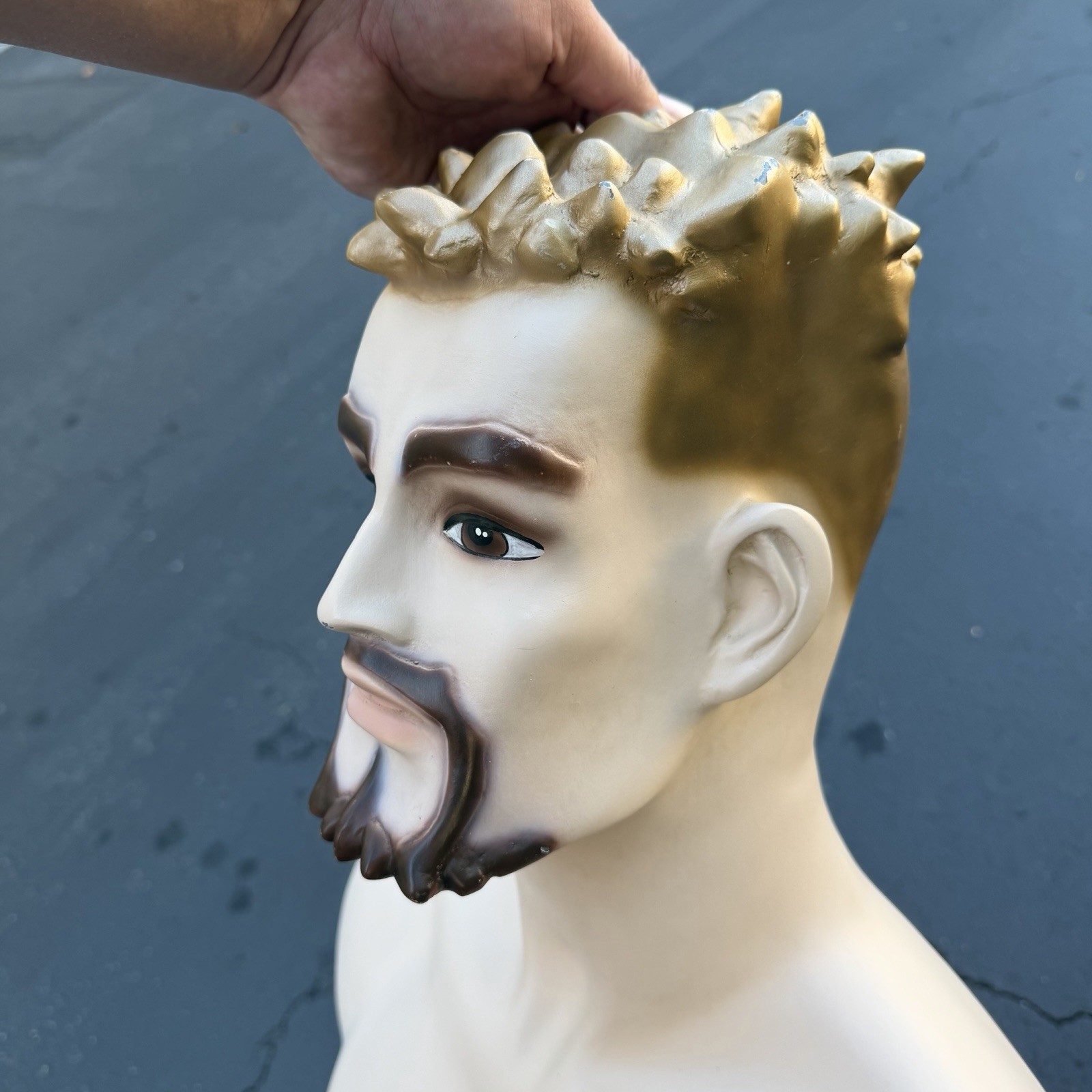 Lady Lulu Vintage Mannequin Torso Head Male Man Muscle Goatee Gold Spike Hair