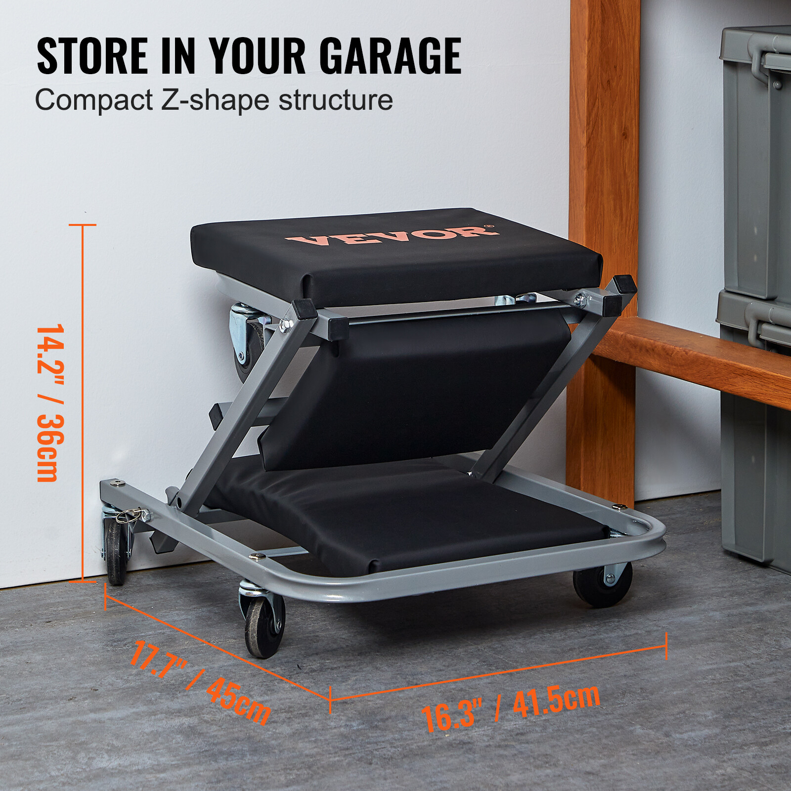 VEVOR Mechanic Creeper 36''300Lbs 2 in 1 Folding Rolling Garage Stool Shop Chair