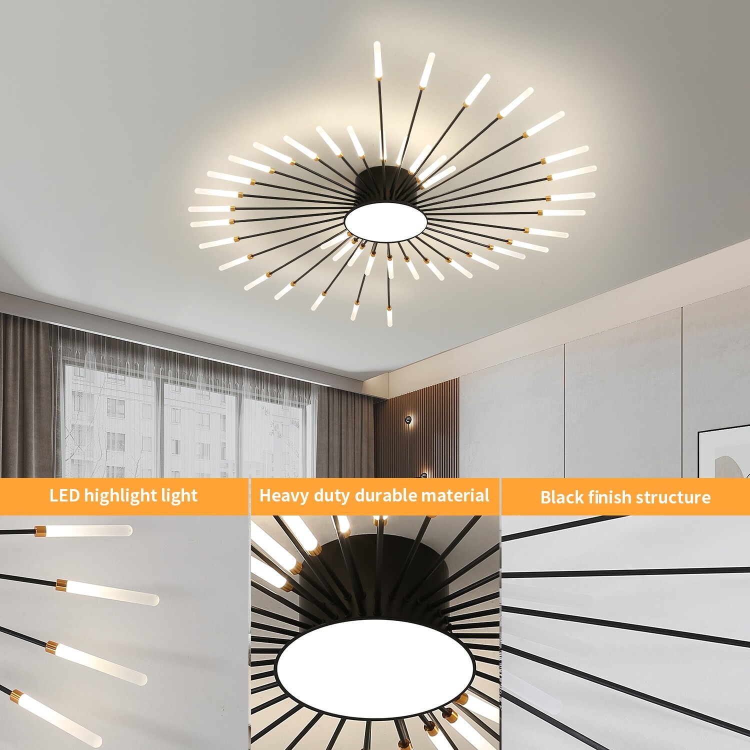 42-Light Fireworks Ceiling Light Modern LED Flush Mount Dimmable APP Remote