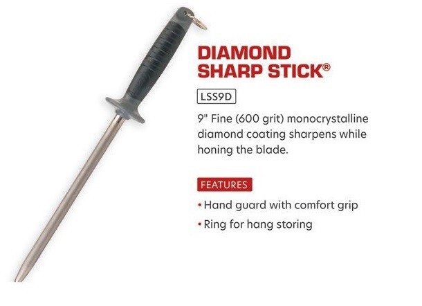Lansky LSS9D Diamond Sharpening Steel 400-Grit Butcher's Style Rod w/ Good Grip