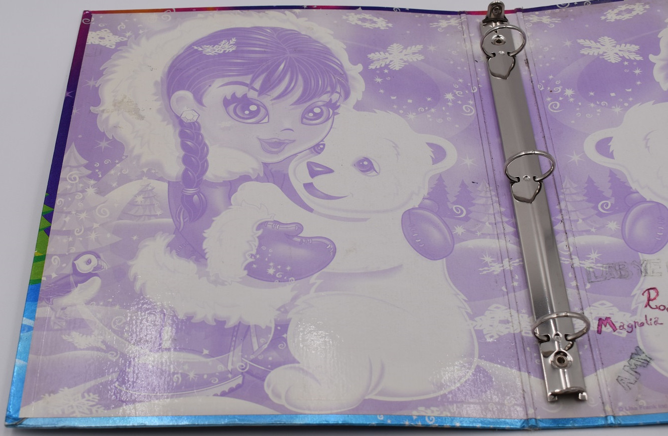 Vintage Y2K Lisa Frank Eskimo Girl Polar Bear Glitter Prism 3 ring Binder