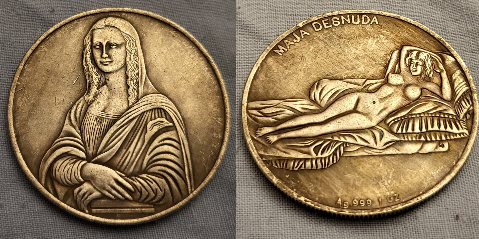 Mona Lisa Silver Coin Leonardo da Vinci Nude Woman Naked Old Louvre Paris  Italy