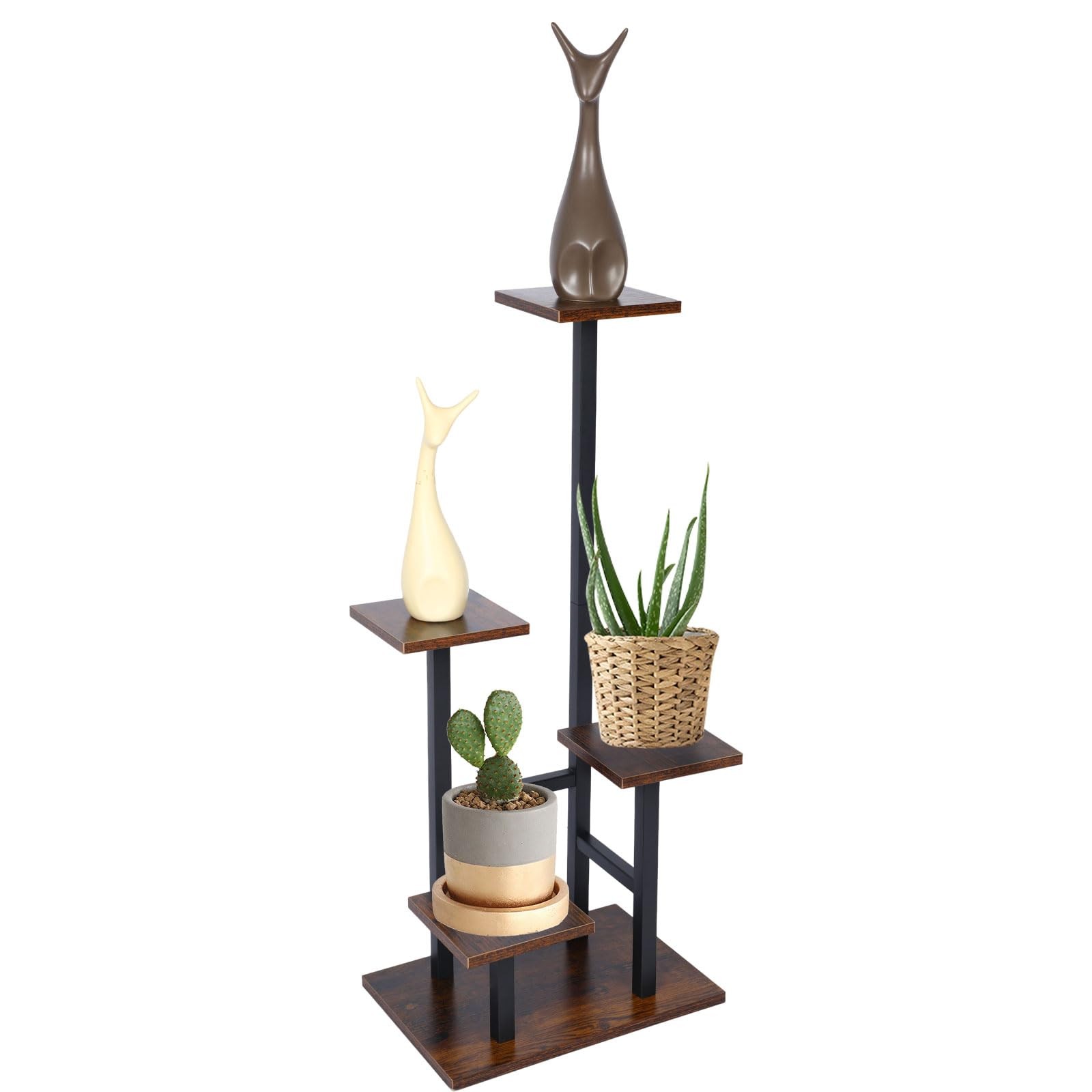 Aopark 4 Tier Plant Stand for Indoor Plants, Modern Flower Shelf Dark brown