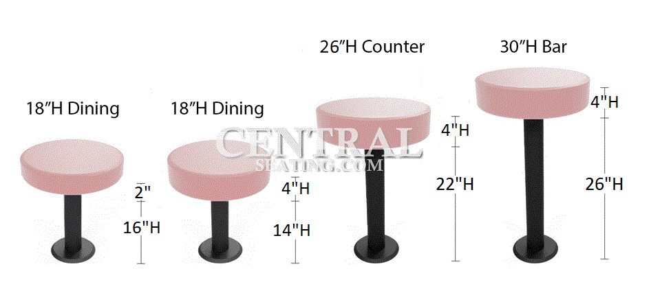 Bolt Down Restaurant Bar Stool with Black Vinyl Round Cushion -18" Dining Height