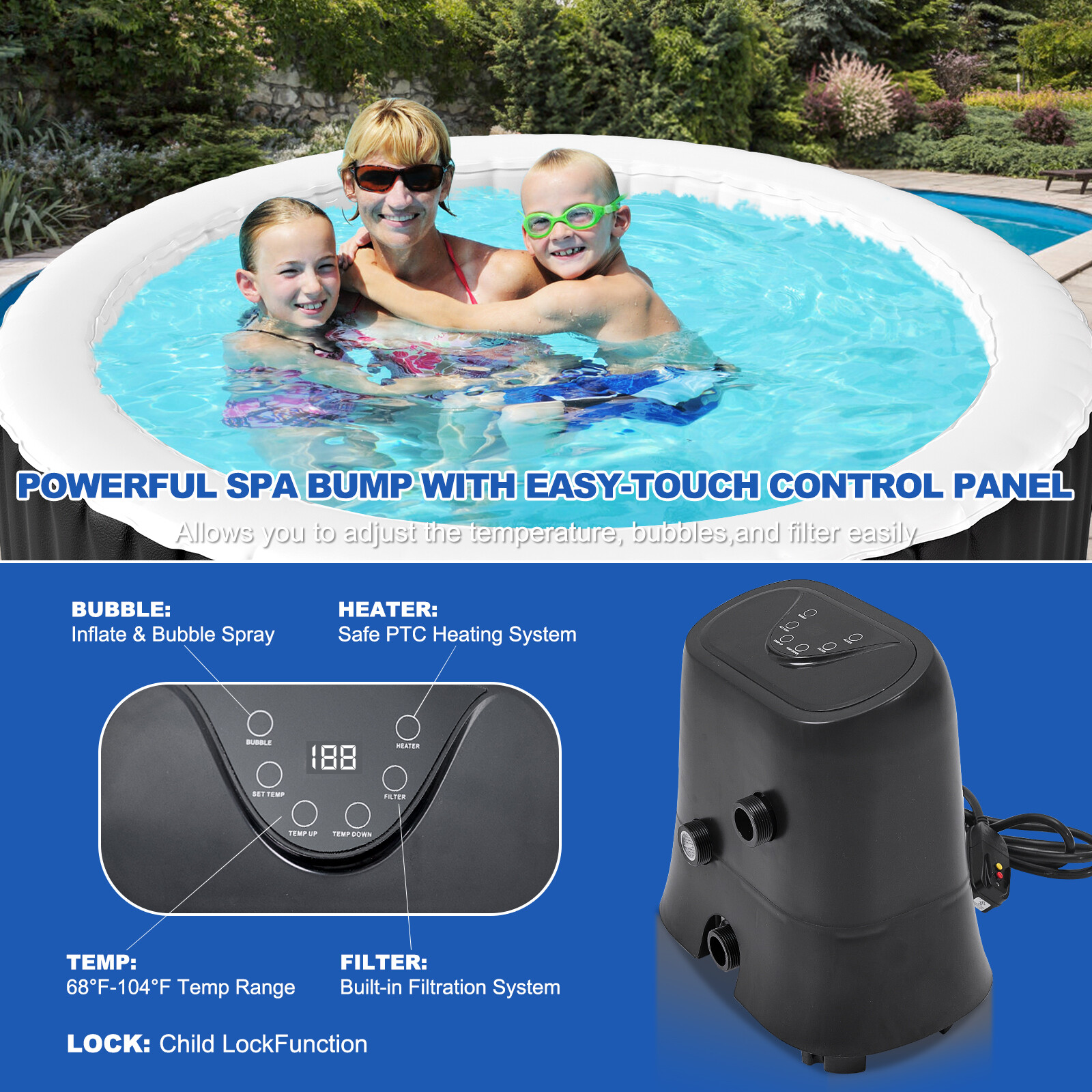 NAIZEA Portable Hot Tub 82X82X25 Inch Air Jet Spa 6 Person with 130 Bubble Jets