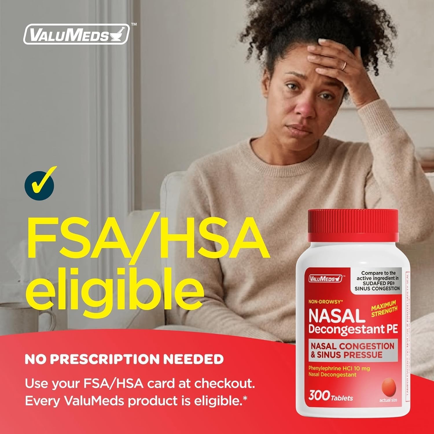 Nasal Decongestant PE Phenylephrine Hcl 10Mg Tablets (Bulk 300 Count) Non-Drowsy